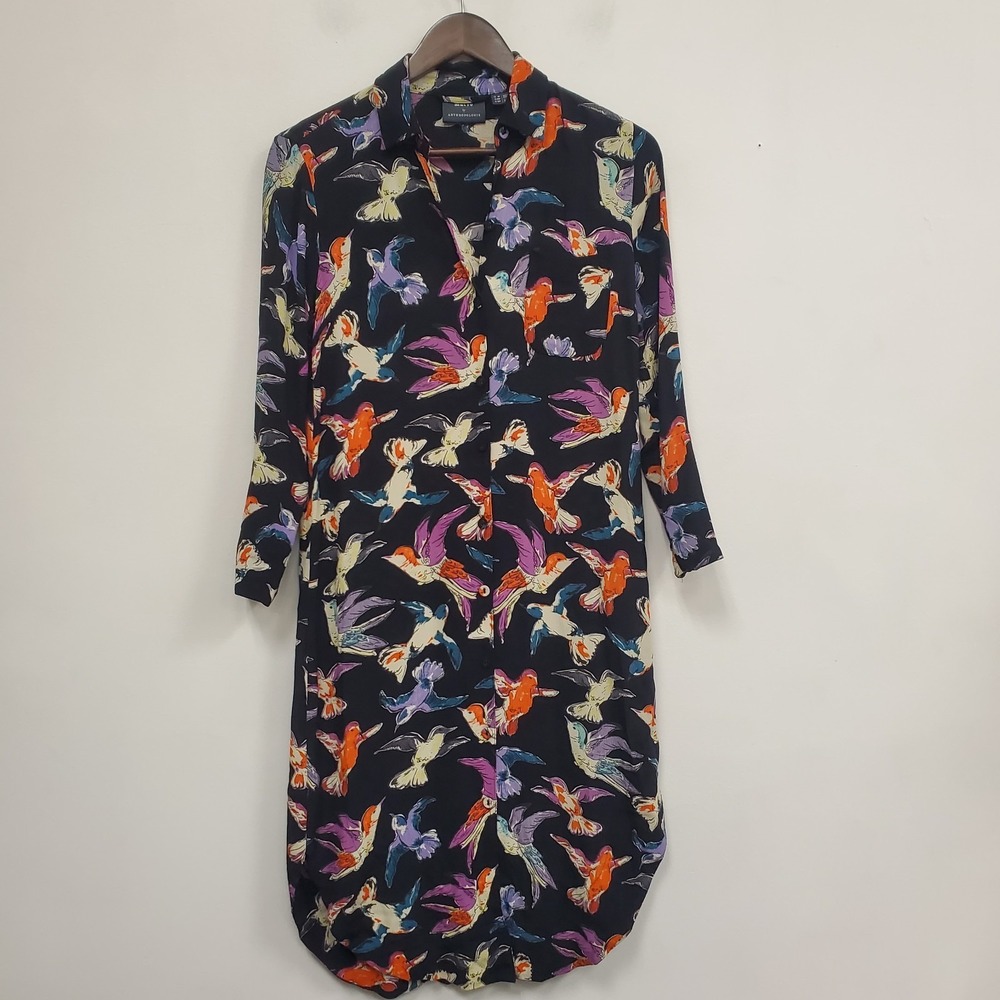 Maeve Anthropologie Womens Martina Button Front Bird Dress Size 00 Petite Nature